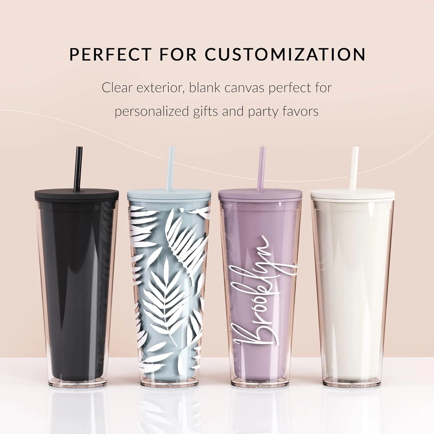 Maars Classic Acrylic Tumbler with Lid and Straw | 32oz Premium Insulated Iced Coffee Cups, Double Wall Reusable Plastic Cups - Clear, 2 Pack