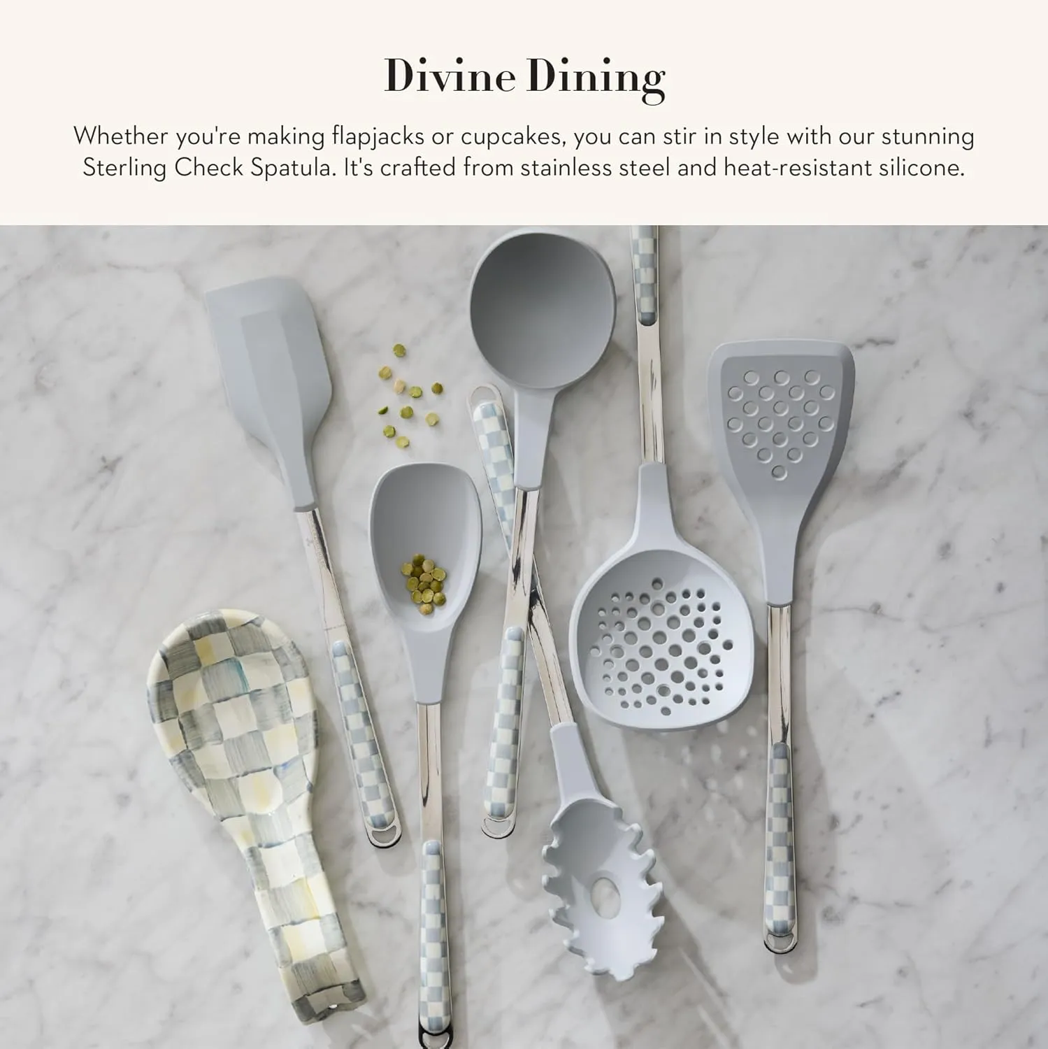 MACKENZIE-CHILDS Kitchen Spatula, Silicone Spatula for Cooking, Gray-and-White Sterling Check