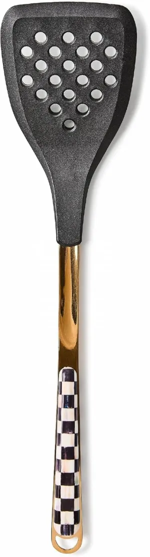 MACKENZIE-CHILDS Slotted Kitchen Spatula, Silicone Spatula for Cooking, Black-and-White Courtly Check