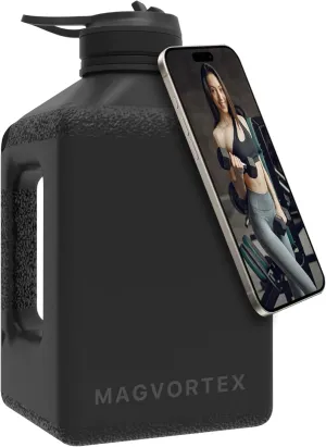 Magvortex Water Bottle 91oz, BPA-Free Plastic, Magnetic Phone Holder, Wide Mouth, Leakproof Flip-Top Lid, Large Daily Intake Chug Bottle for Hydration, Gym, Hiking & Daily Use
