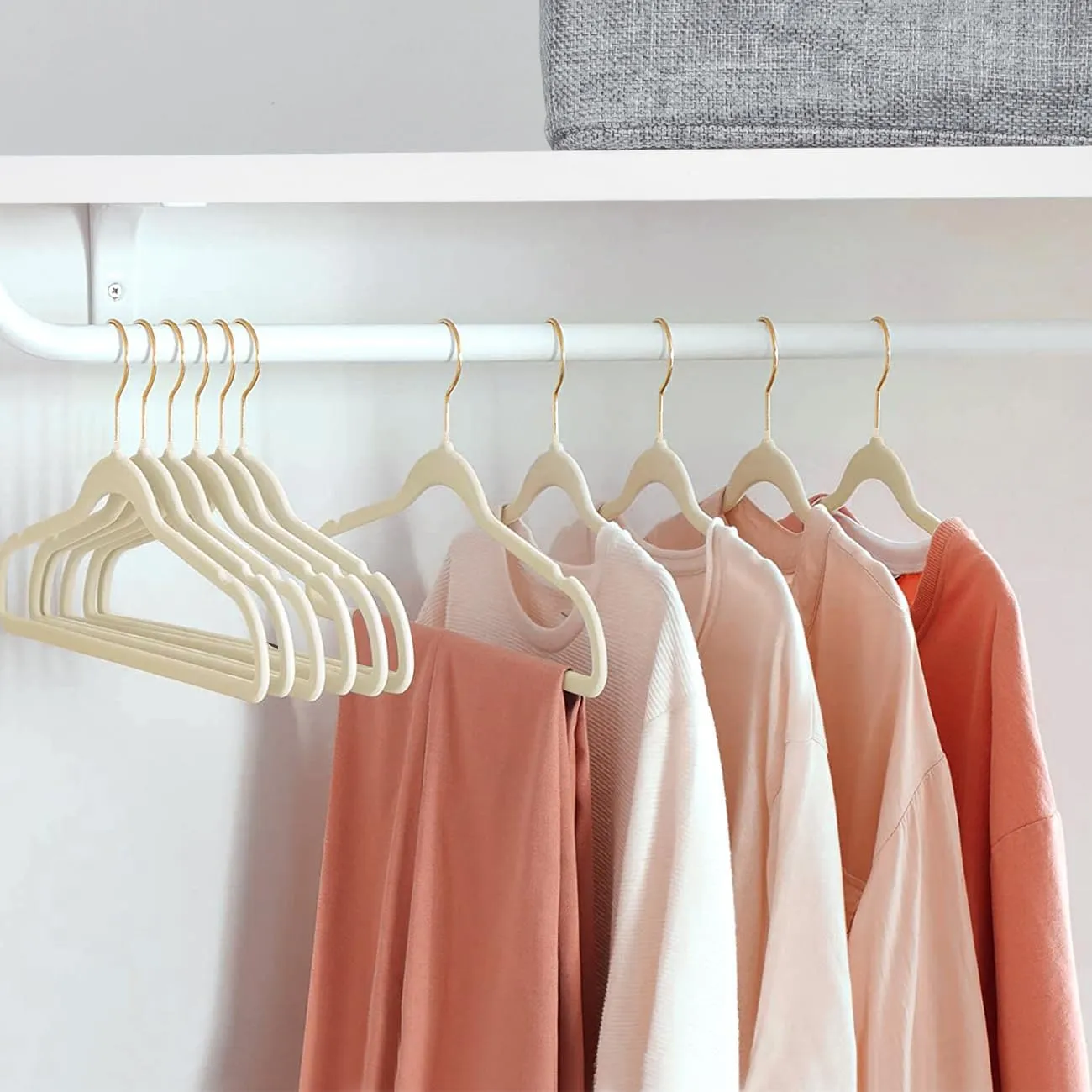 ManGotree Velvet Coat Hangers, Non-Slip Felt Suit Hangers, Ultra-Slim Space Saving Clothes Hanger with 360° Swivel Golden-Plated Hook, 36 Pack (Beige)