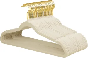 ManGotree Velvet Coat Hangers, Non-Slip Felt Suit Hangers, Ultra-Slim Space Saving Clothes Hanger with 360° Swivel Golden-Plated Hook, 36 Pack (Beige)