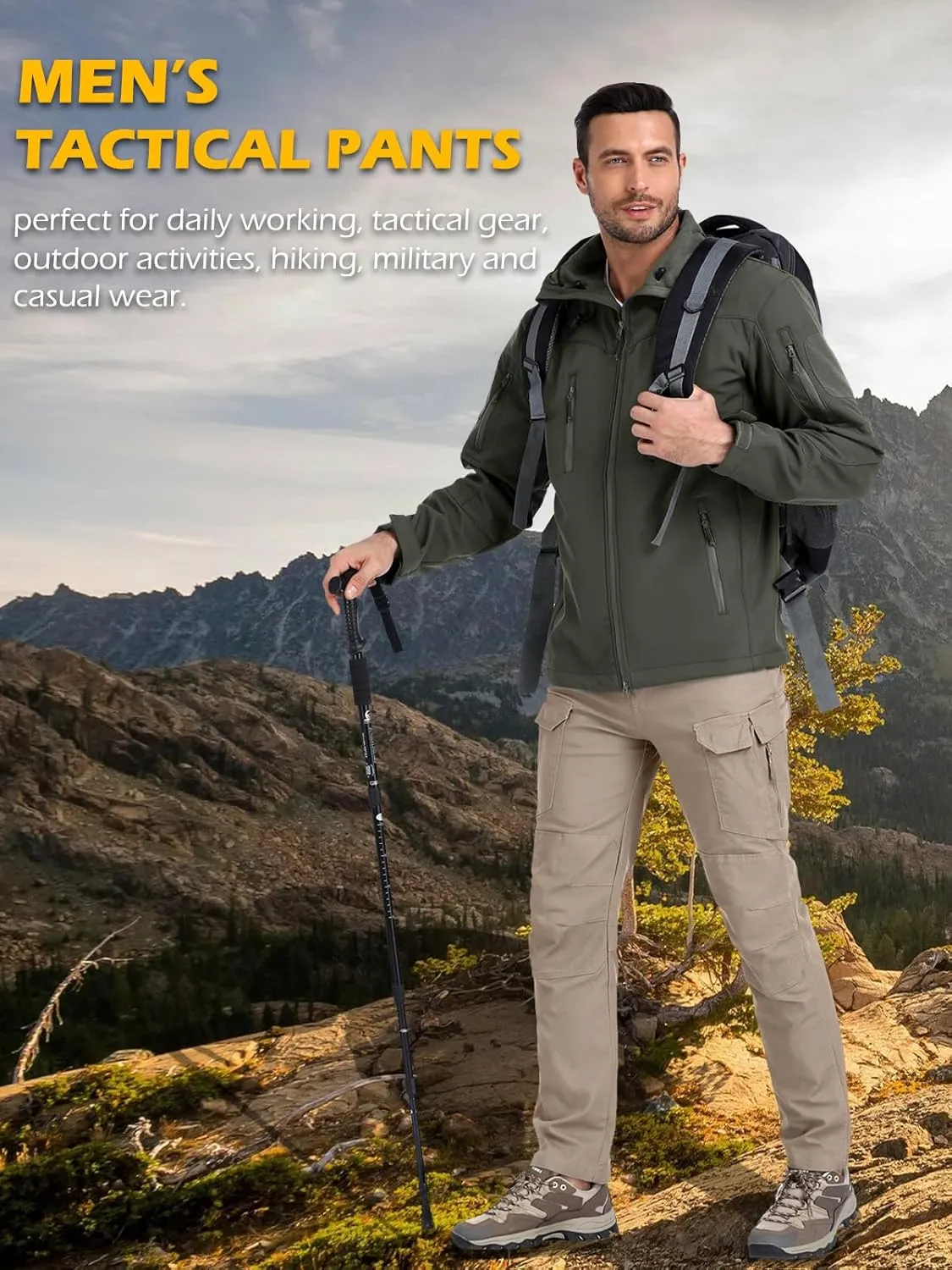 MANSDOUR Men's Cotton Hiking Tactical Pants Lightweight Stretch Military Combat Cargo Work Pants