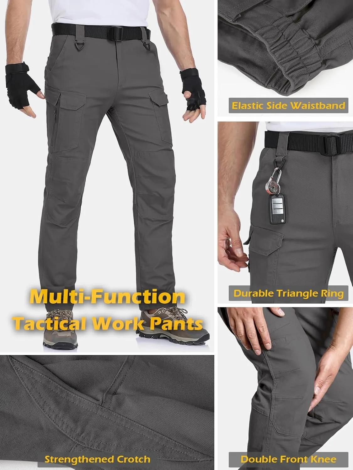 MANSDOUR Men's Cotton Hiking Tactical Pants Lightweight Stretch Military Combat Cargo Work Pants