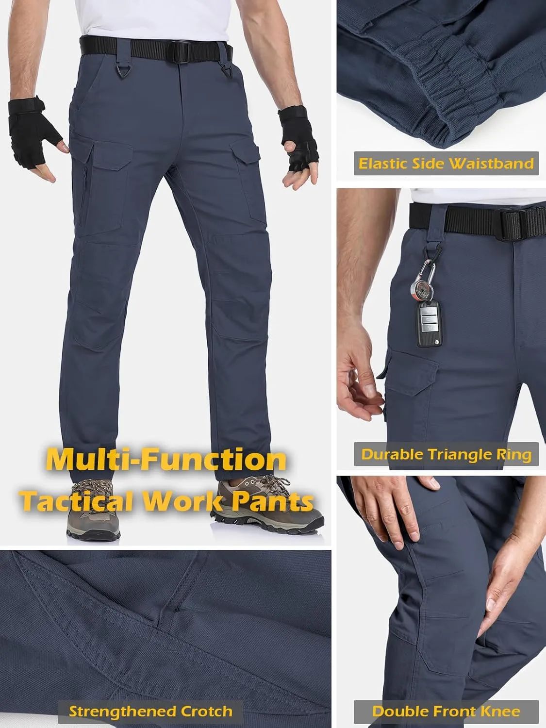 MANSDOUR Men's Cotton Hiking Tactical Pants Lightweight Stretch Military Combat Cargo Work Pants