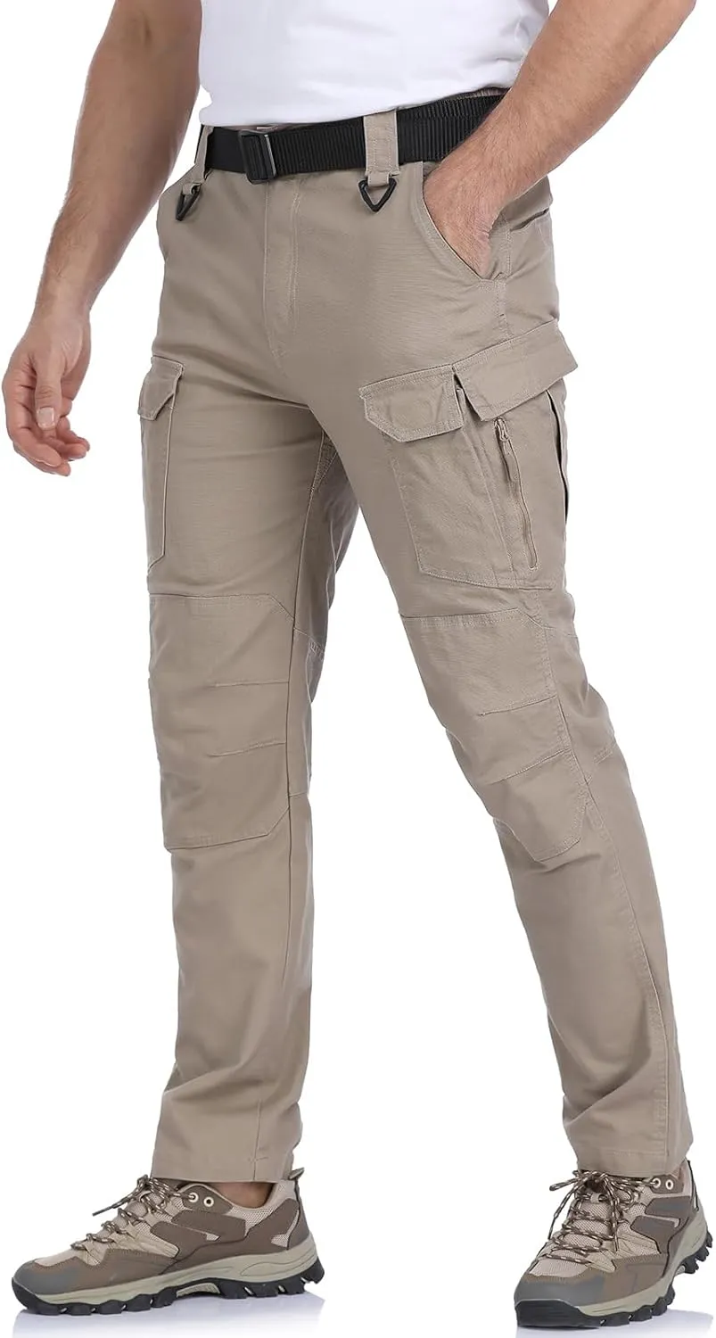 MANSDOUR Men's Cotton Hiking Tactical Pants Lightweight Stretch Military Combat Cargo Work Pants