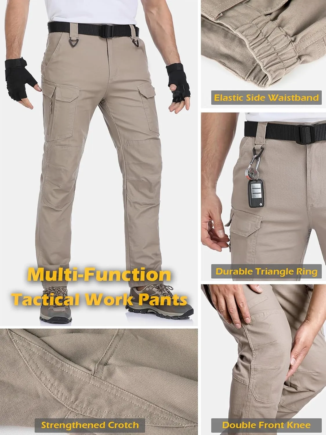 MANSDOUR Men's Cotton Hiking Tactical Pants Lightweight Stretch Military Combat Cargo Work Pants