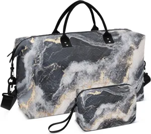 Marble Swirls Golden Duffel Bag for Traveling, Travel Bag Gym Bag, with Multiple Interior Pockets Shoulder Weekender Bag for Women Men with Toiletry Bag 20.5L x 1.9W x 13.8H