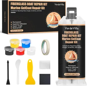 Marine Fiberglass Repair Kit for Boats, Gel Coat Kepair kit for Boats, Epoxy Filler for Repairs Cracks, Scratches, Debris, Holes, Gaps, Suitable for Fiberglass, Acrylic, Porcelain（Color Match)