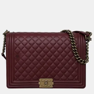 Maroon Leather Large Boy Bag