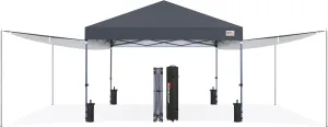 MASTERCANOPY Pop Up 10x10 Canopy Tent with Center Lock, 2 Shelters, 4 Poles, 230 Sq ft of Large Shade Space, for Camping, Picnics & Beach (Dark Grey)