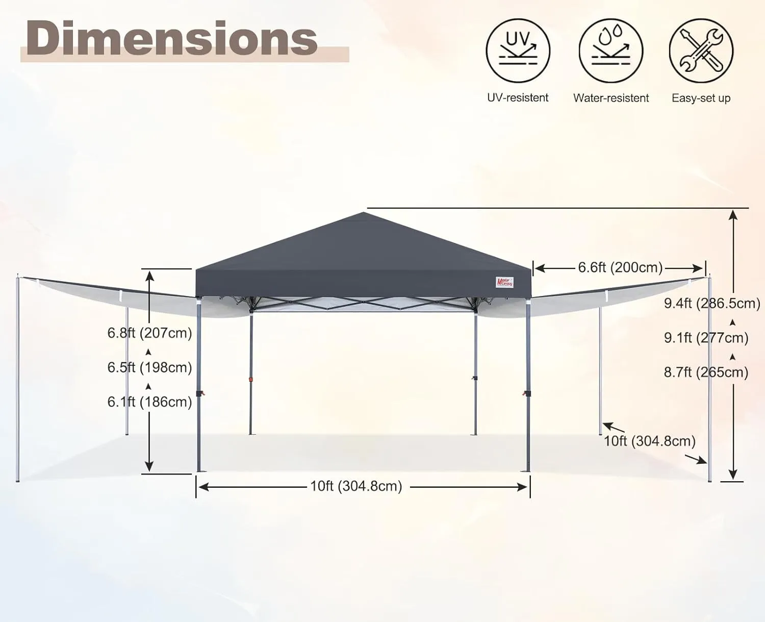 MASTERCANOPY Pop Up 10x10 Canopy Tent with Center Lock, 2 Shelters, 4 Poles, 230 Sq ft of Large Shade Space, for Camping, Picnics & Beach (Dark Grey)