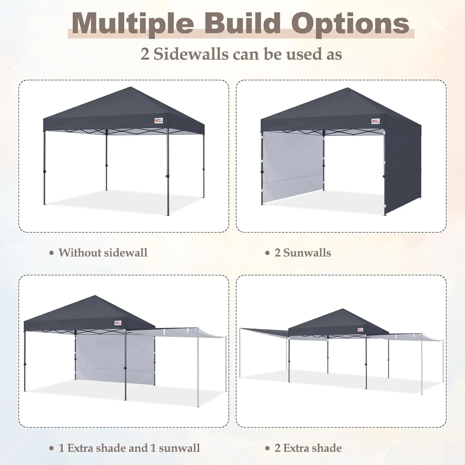 MASTERCANOPY Pop Up 10x10 Canopy Tent with Center Lock, 2 Shelters, 4 Poles, 230 Sq ft of Large Shade Space, for Camping, Picnics & Beach (Dark Grey)