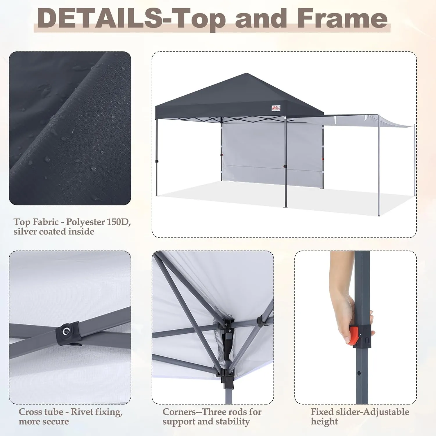 MASTERCANOPY Pop Up 10x10 Canopy Tent with Center Lock, 2 Shelters, 4 Poles, 230 Sq ft of Large Shade Space, for Camping, Picnics & Beach (Dark Grey)