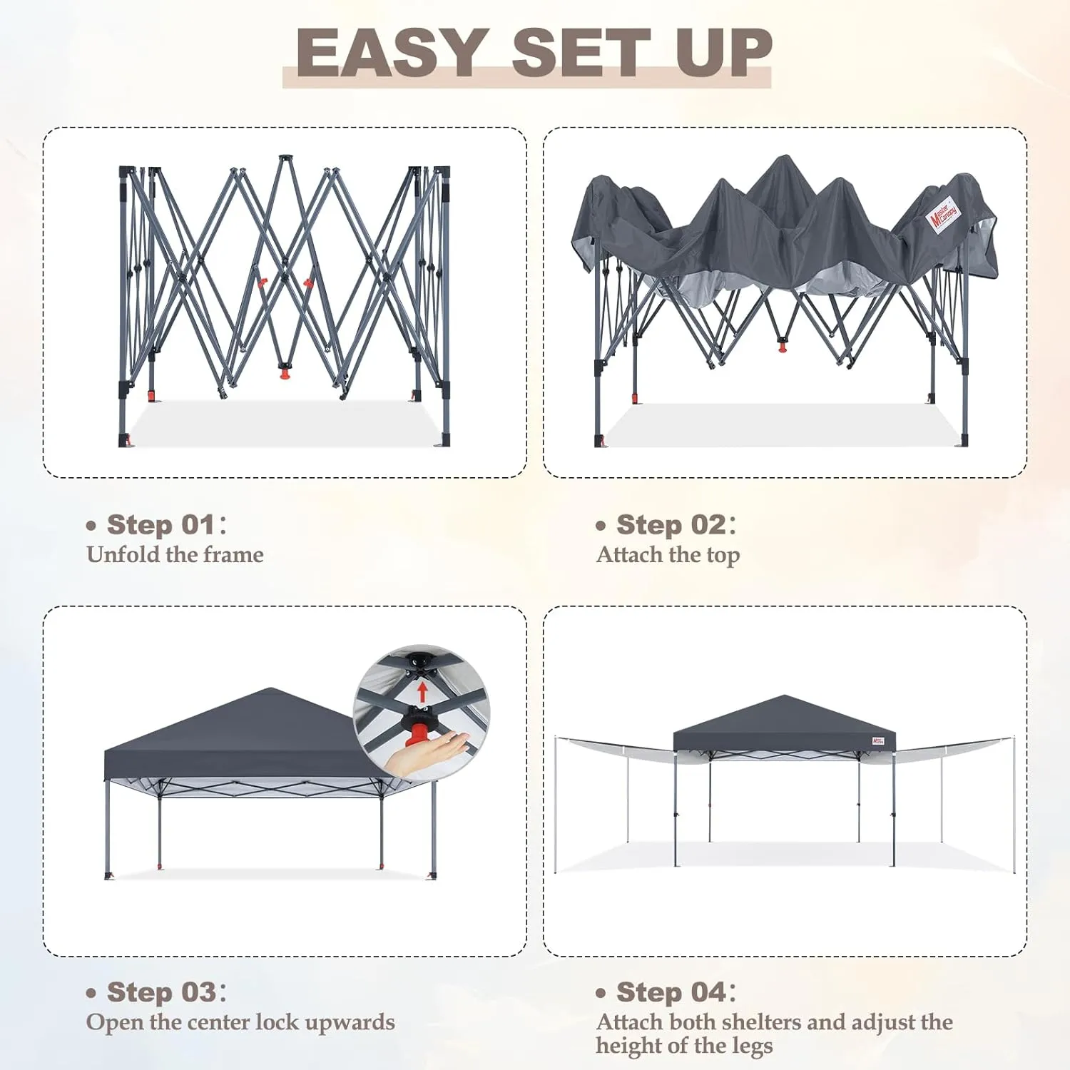 MASTERCANOPY Pop Up 10x10 Canopy Tent with Center Lock, 2 Shelters, 4 Poles, 230 Sq ft of Large Shade Space, for Camping, Picnics & Beach (Dark Grey)