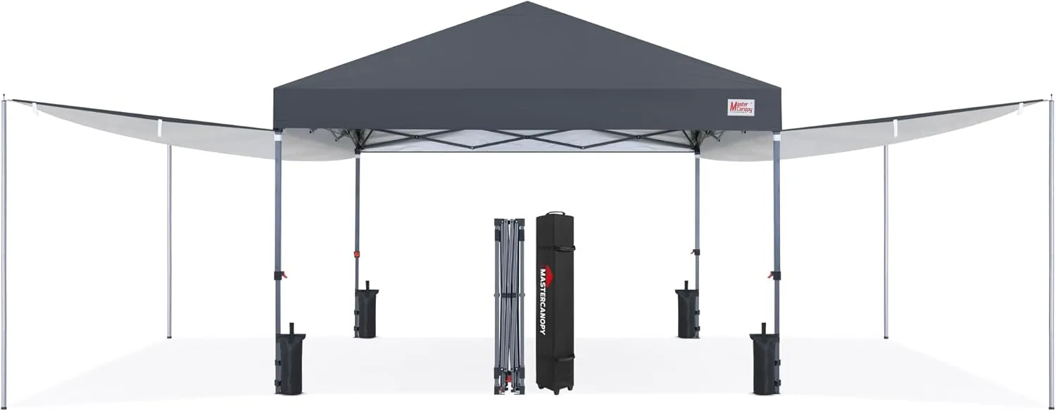 MASTERCANOPY Pop Up 10x10 Canopy Tent with Center Lock, 2 Shelters, 4 Poles, 230 Sq ft of Large Shade Space, for Camping, Picnics & Beach (Dark Grey)