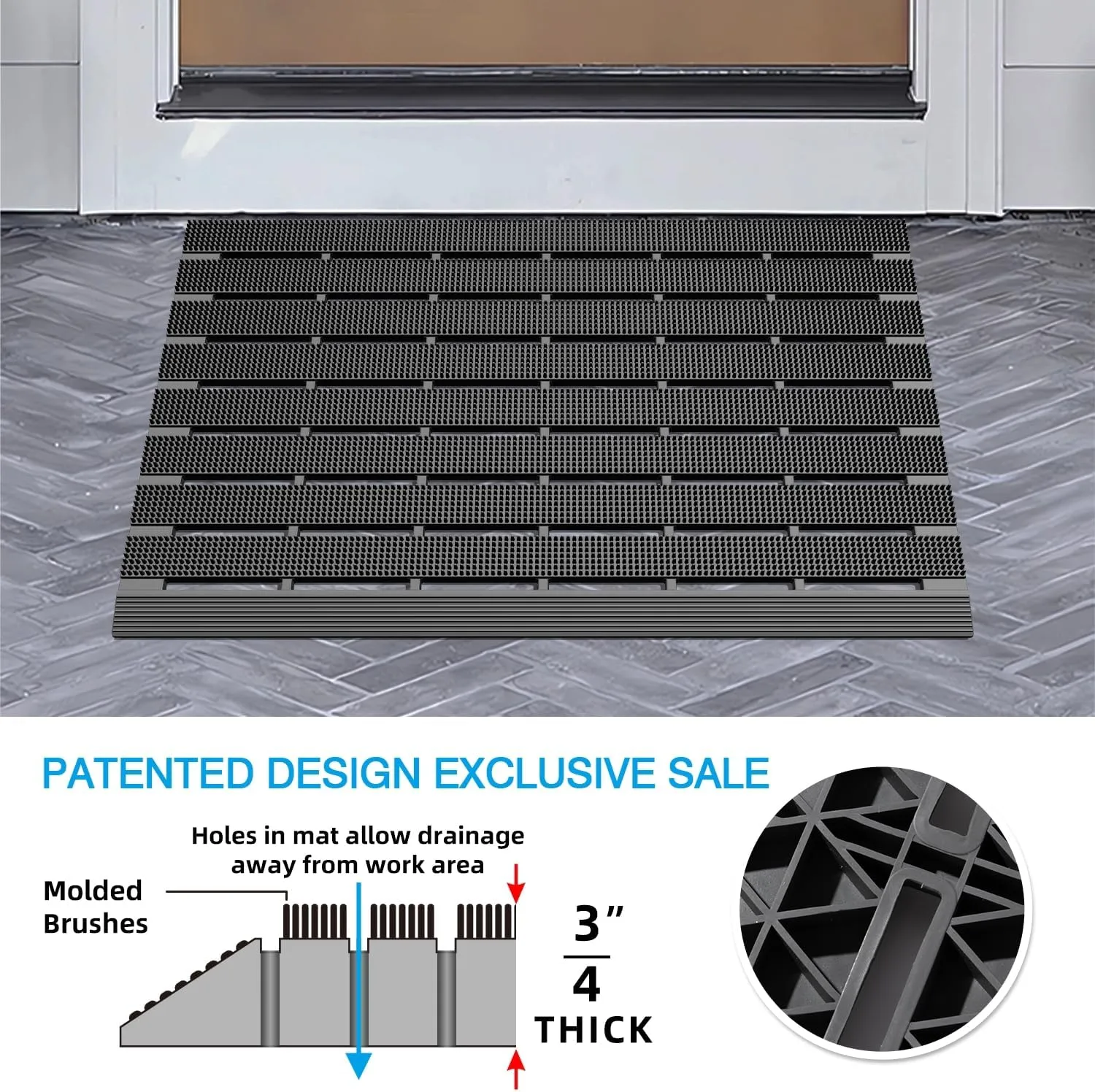 MATALL Heavy Duty Outdoor Mat - 18 x 30 Inches Non-Slip Drainage Doormat for All Weather Garage Pool Home Entry Indoor Mud Mat (Gray)