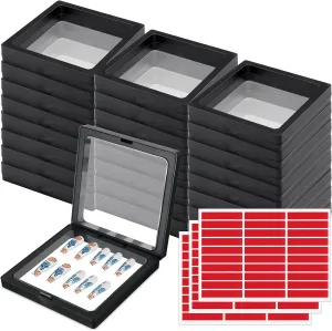 meekoo 30 Pcs Press on Nail Packaging Box with 90 Pcs Adhesive Double Sided Tape Artificial Nail Display Case Storage Container Box Acrylic Packaging Organizer for Art Home Salon(Black)