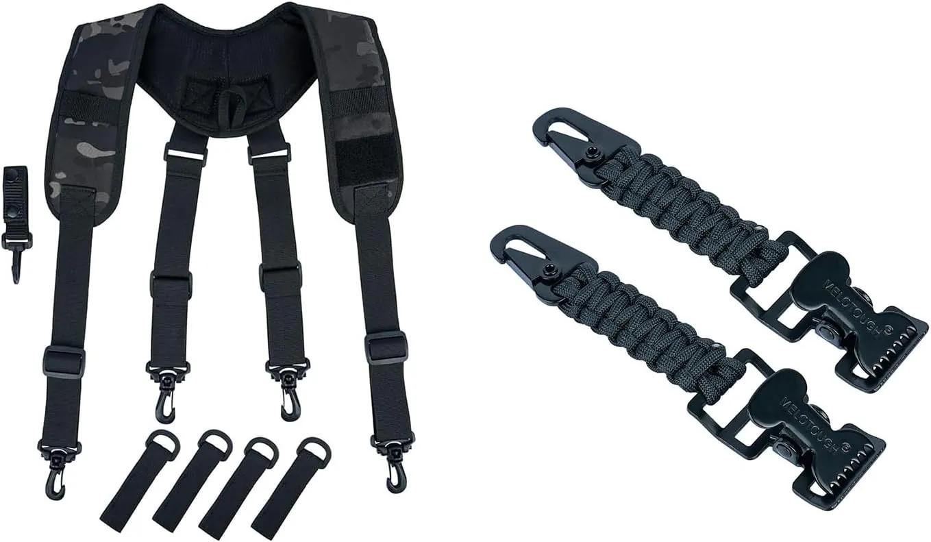 MELOTOUGH Tactical suspenders Duty Belt Law Enforcement Harness Padded Adjustable Police battle belt Suspenders,Tactical Glove Clip Braided Paracord Glove Holder Clip for Hunting, Hiking, Camping