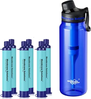 Membrane Solutions 36oz C3 ACFX2 Filtered Water Bottle with 6 Packs Outdoor Water Filter Straw