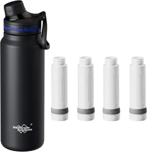 Membrane Solutions C3 32oz Stainless Steel ACF Filtered Water Bottle with Extra 4 Packs ACF Replacement Filter