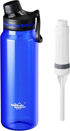 Membrane Solutions C3 Filtered Water Bottle, 36oz BPA-Free Bottle with Replaceable ACF Filter Cartridge, Portable Water Filter, Travel, Hiking & Camping for Clean Drinking Water Anywhere(Blue)