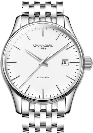 Men Automatic Machine All Silver Stainless Steel Sapphire Glass Waterproof Men's Date Week Watch
