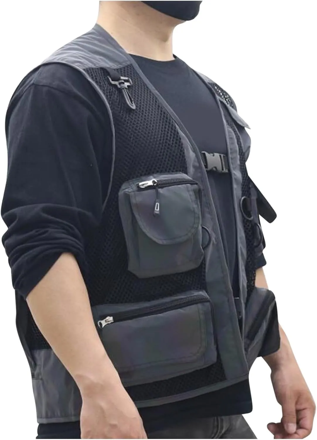 Men Cargo Vest with Reflective Tactical Vests Lightweight Breathable Jacket with Multi Pockets