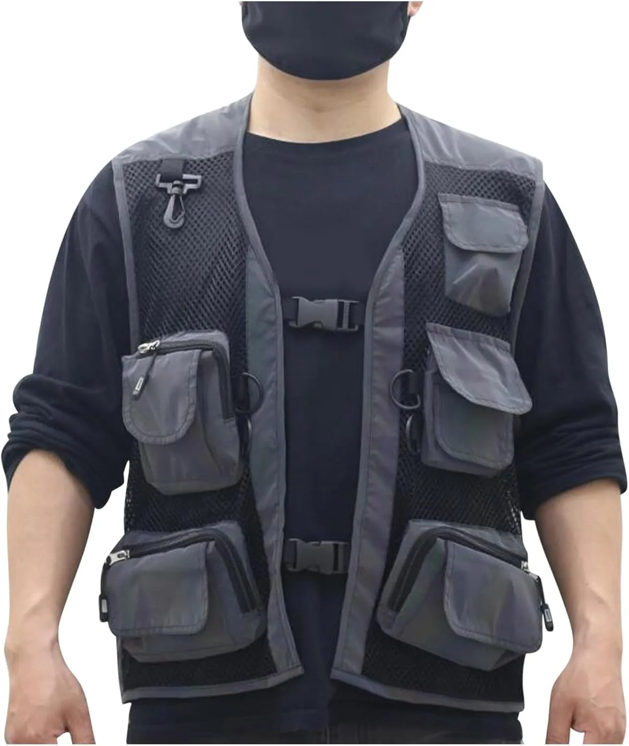 Men Cargo Vest with Reflective Tactical Vests Lightweight Breathable Jacket with Multi Pockets