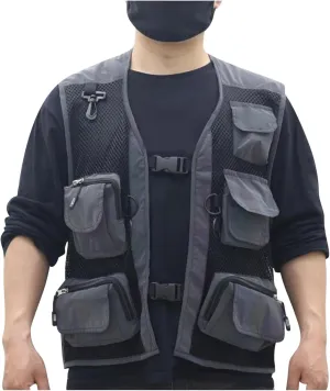 Men Cargo Vest with Reflective Tactical Vests Lightweight Breathable Jacket with Multi Pockets