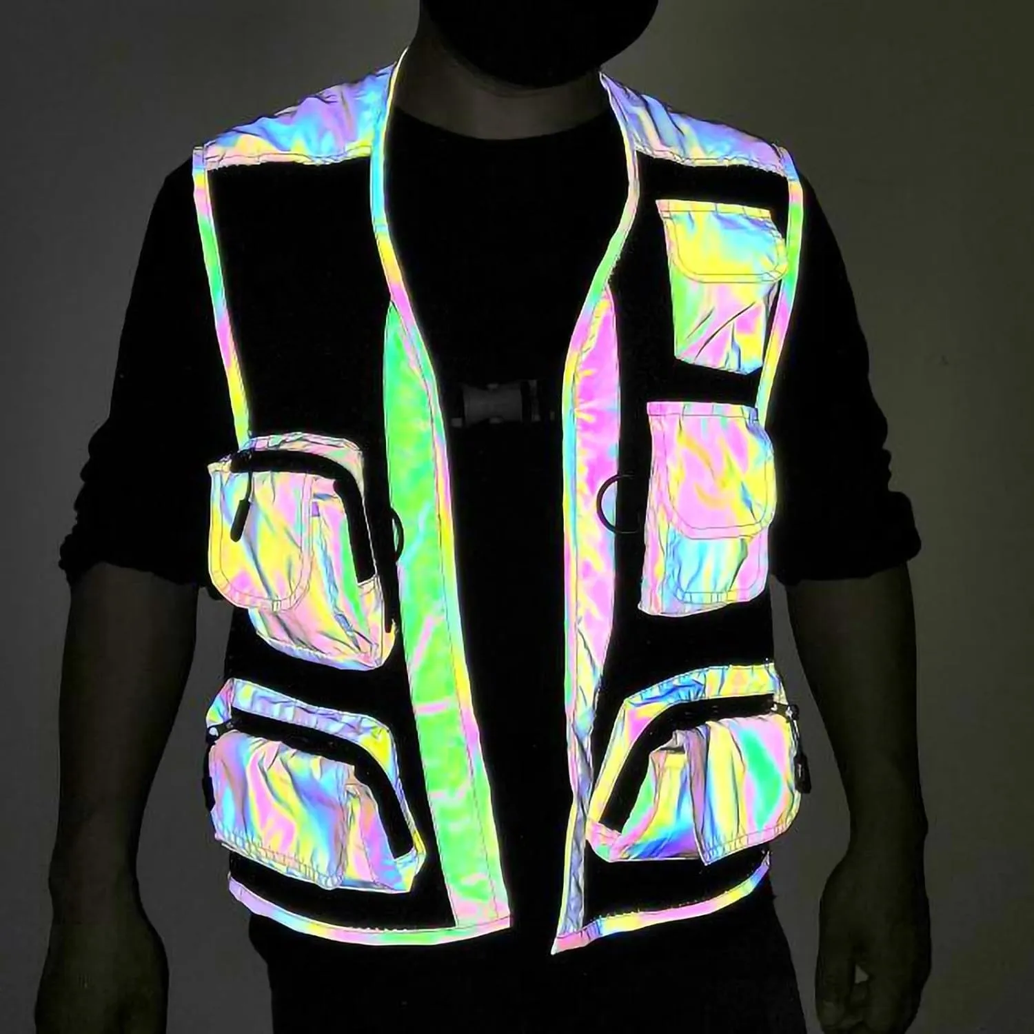 Men Cargo Vest with Reflective Tactical Vests Lightweight Breathable Jacket with Multi Pockets