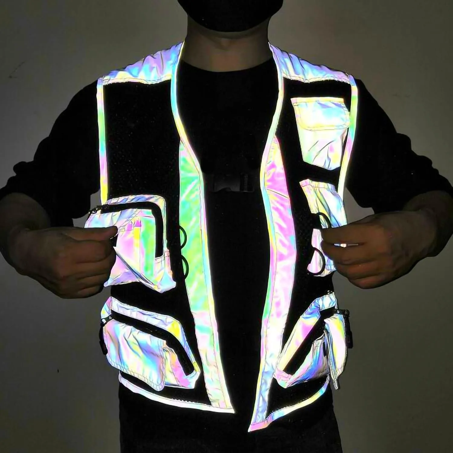 Men Cargo Vest with Reflective Tactical Vests Lightweight Breathable Jacket with Multi Pockets