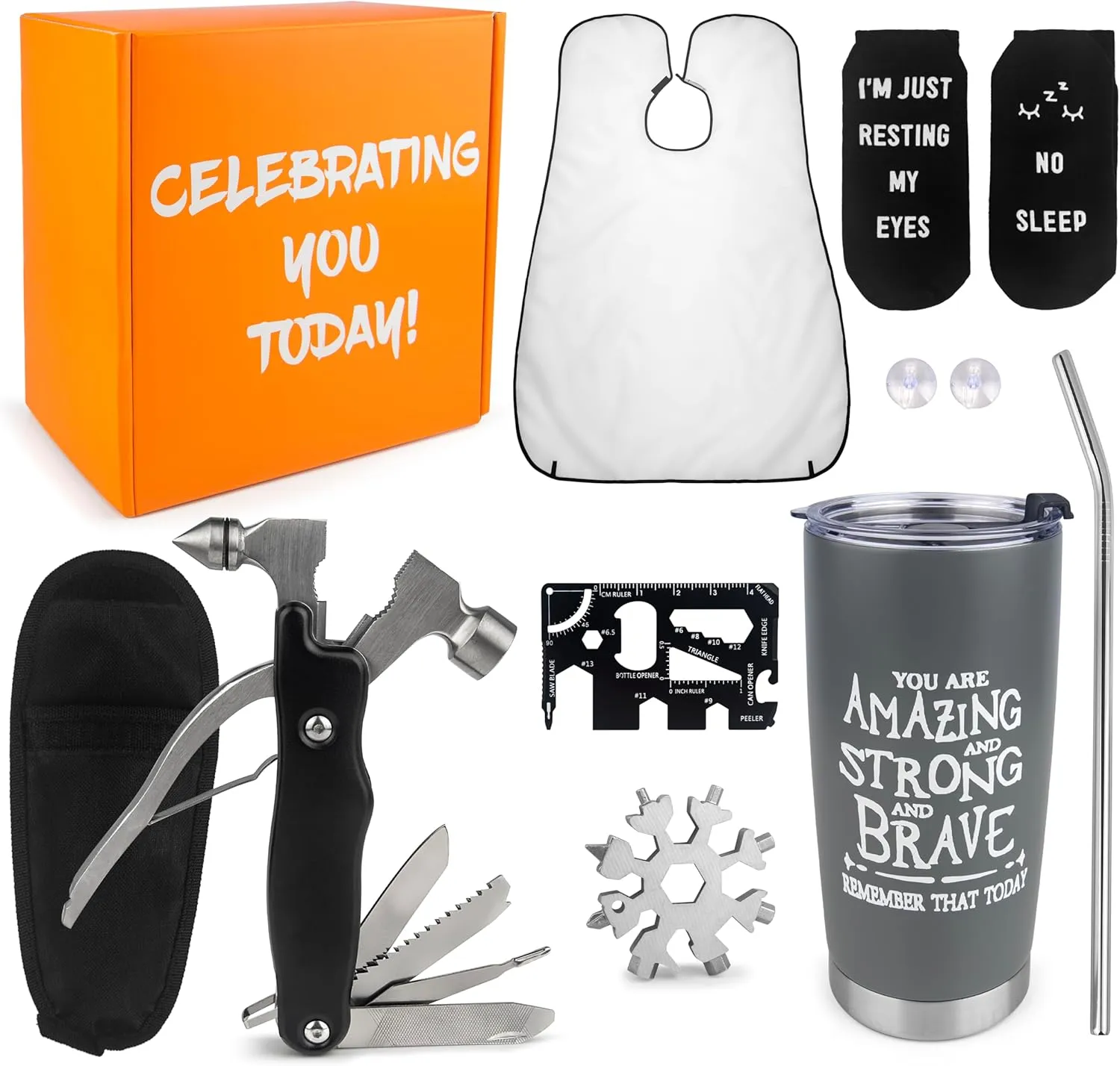 Mens Birthday Gifts Unique   Hand Multitools (6pcs)| Gift Set for Men | Birthday Gift Basket for Men | Birthday Gift Box for Men | Mens Gift Box | Happy Birthday Box for Men. (Grey)