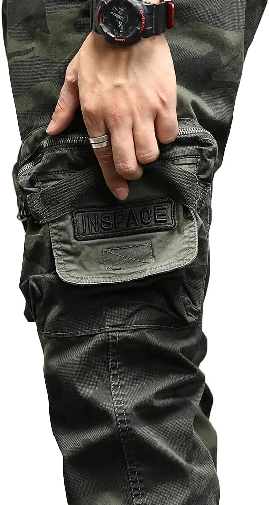Men's Camouflage Military Cargo Pants Cotton Slim Fit Multi Pockets Tactical Pants