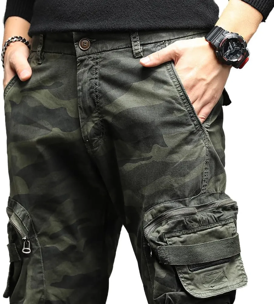 Men's Camouflage Military Cargo Pants Cotton Slim Fit Multi Pockets Tactical Pants