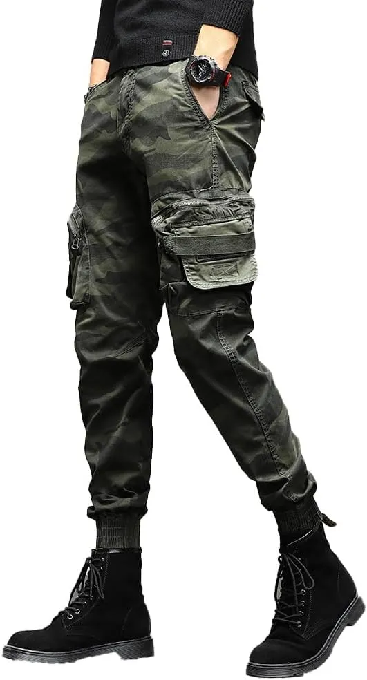Men's Camouflage Military Cargo Pants Cotton Slim Fit Multi Pockets Tactical Pants