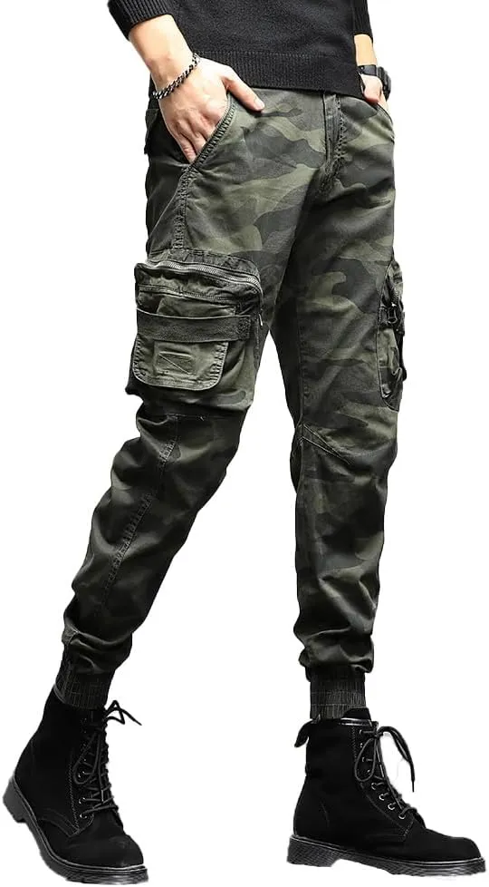 Men's Camouflage Military Cargo Pants Cotton Slim Fit Multi Pockets Tactical Pants