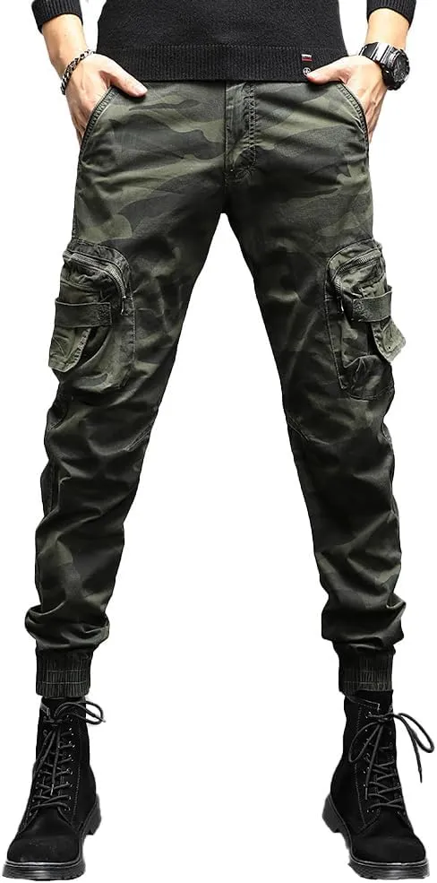 Men's Camouflage Military Cargo Pants Cotton Slim Fit Multi Pockets Tactical Pants