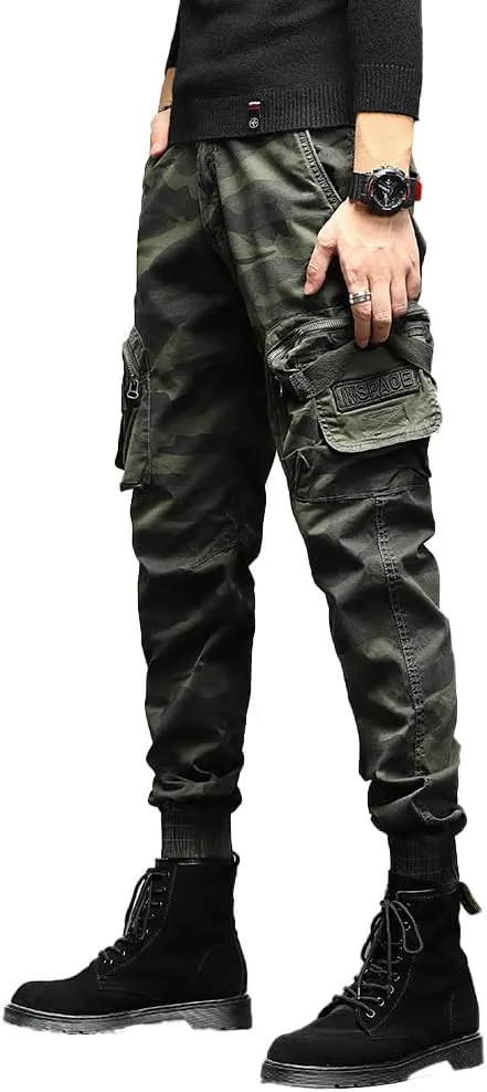 Men's Camouflage Military Cargo Pants Cotton Slim Fit Multi Pockets Tactical Pants