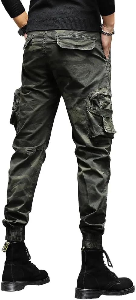 Men's Camouflage Military Cargo Pants Cotton Slim Fit Multi Pockets Tactical Pants