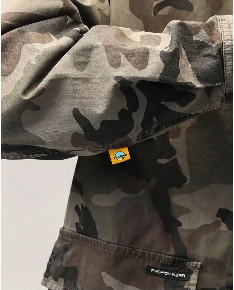 Men's Camouflage Military Shirts Relaxed Fit Multi Pockets Cotton Long Sleeves Shirts