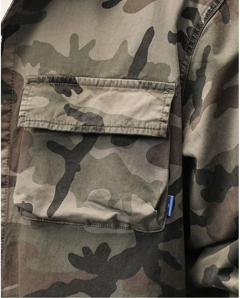 Men's Camouflage Military Shirts Relaxed Fit Multi Pockets Cotton Long Sleeves Shirts