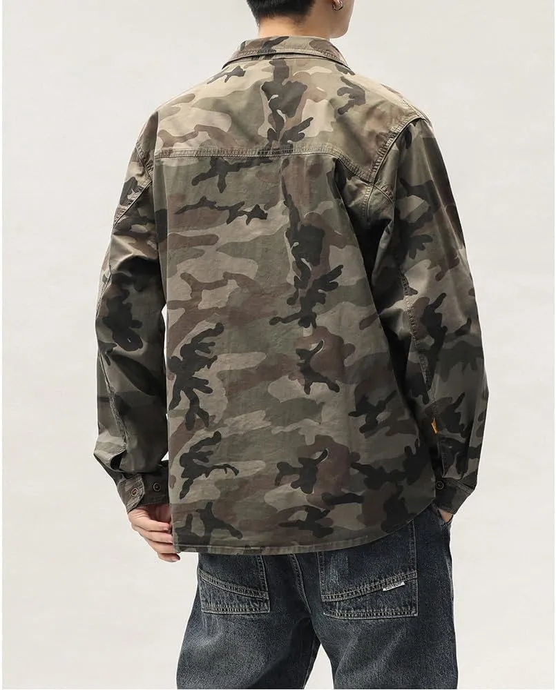 Men's Camouflage Military Shirts Relaxed Fit Multi Pockets Cotton Long Sleeves Shirts
