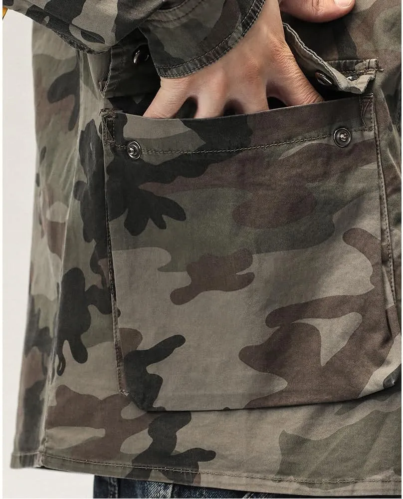 Men's Camouflage Military Shirts Relaxed Fit Multi Pockets Cotton Long Sleeves Shirts