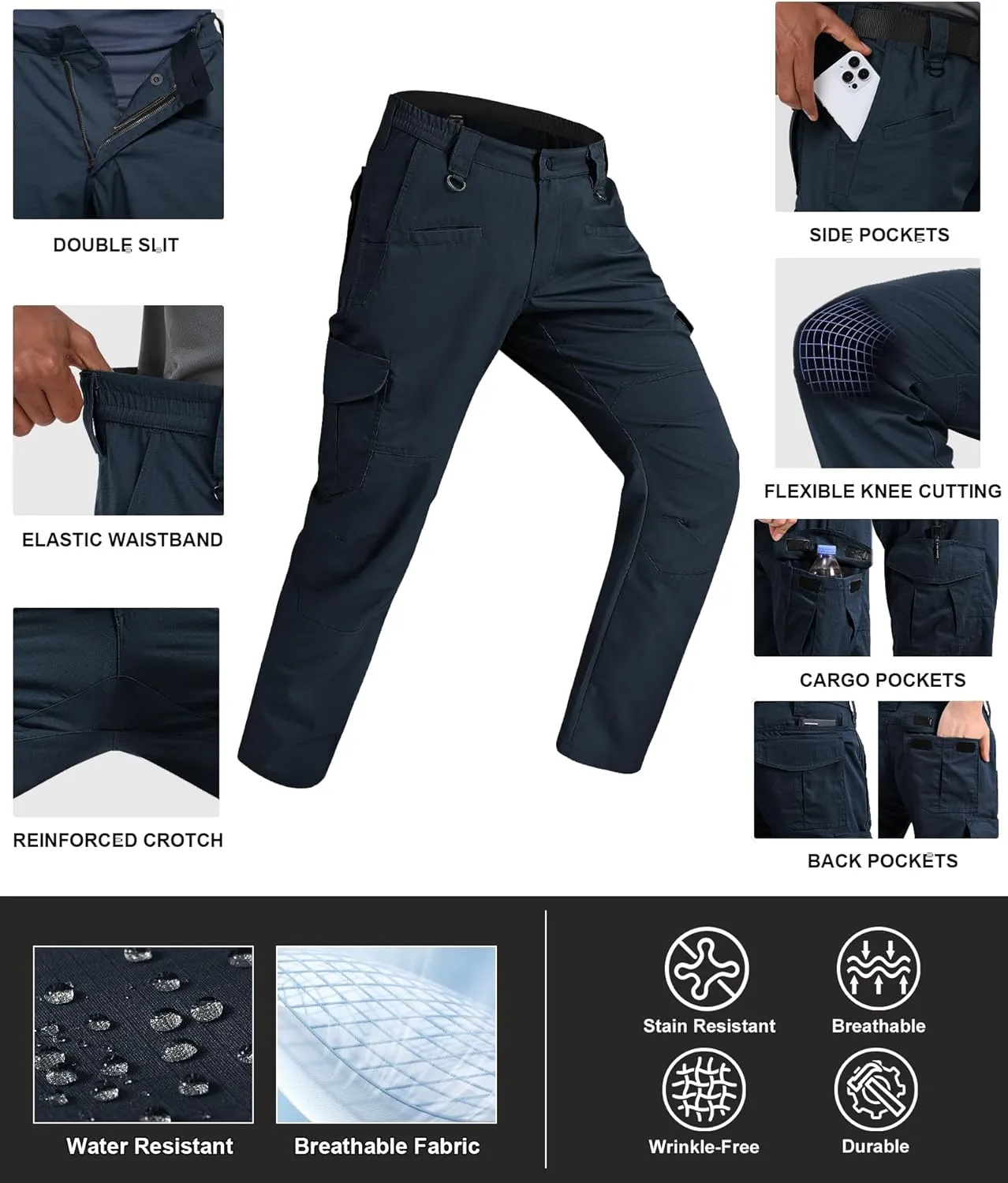 Men's Cargo Pants Ripstop Water Resistant Hiking Work Pants Outdoor Multi Pockets Army Tactical Pants (Not Belt)