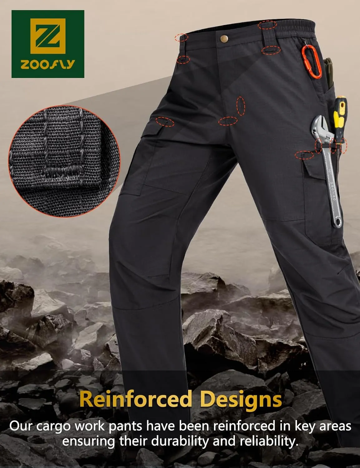 Mens Cargo Pants Waterproof Hiking Pants for Men Ripstop Tactical Pants Multi Work Pants with 7 Pockets
