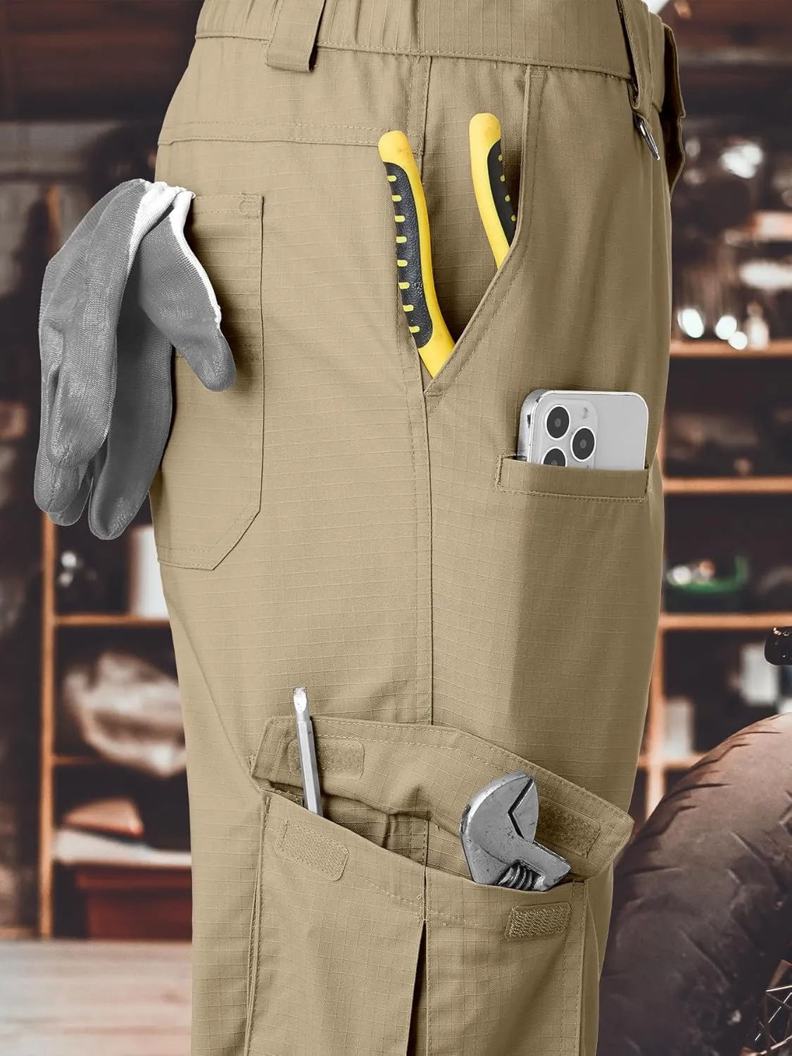 Men's Cargo Work Pants Water Resistant Tactical Pants 31.1" Lightweight Hiking Ripstop Pants Outdoor Apparel