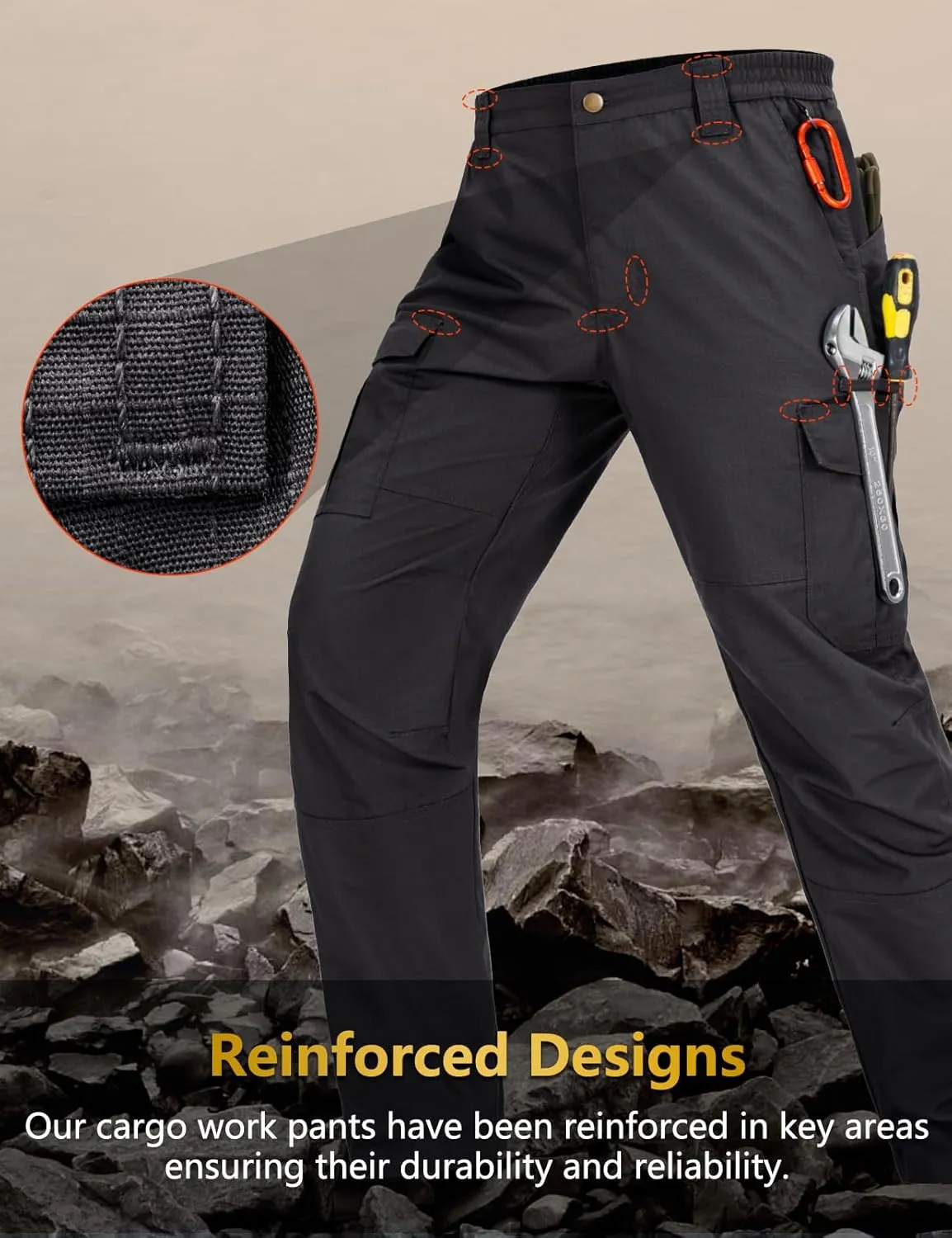 Mens Cargo Work Pants Waterproof Hiking Pants for Men Ripstop Tactical Pants Multi Work Pants with 7 Pockets