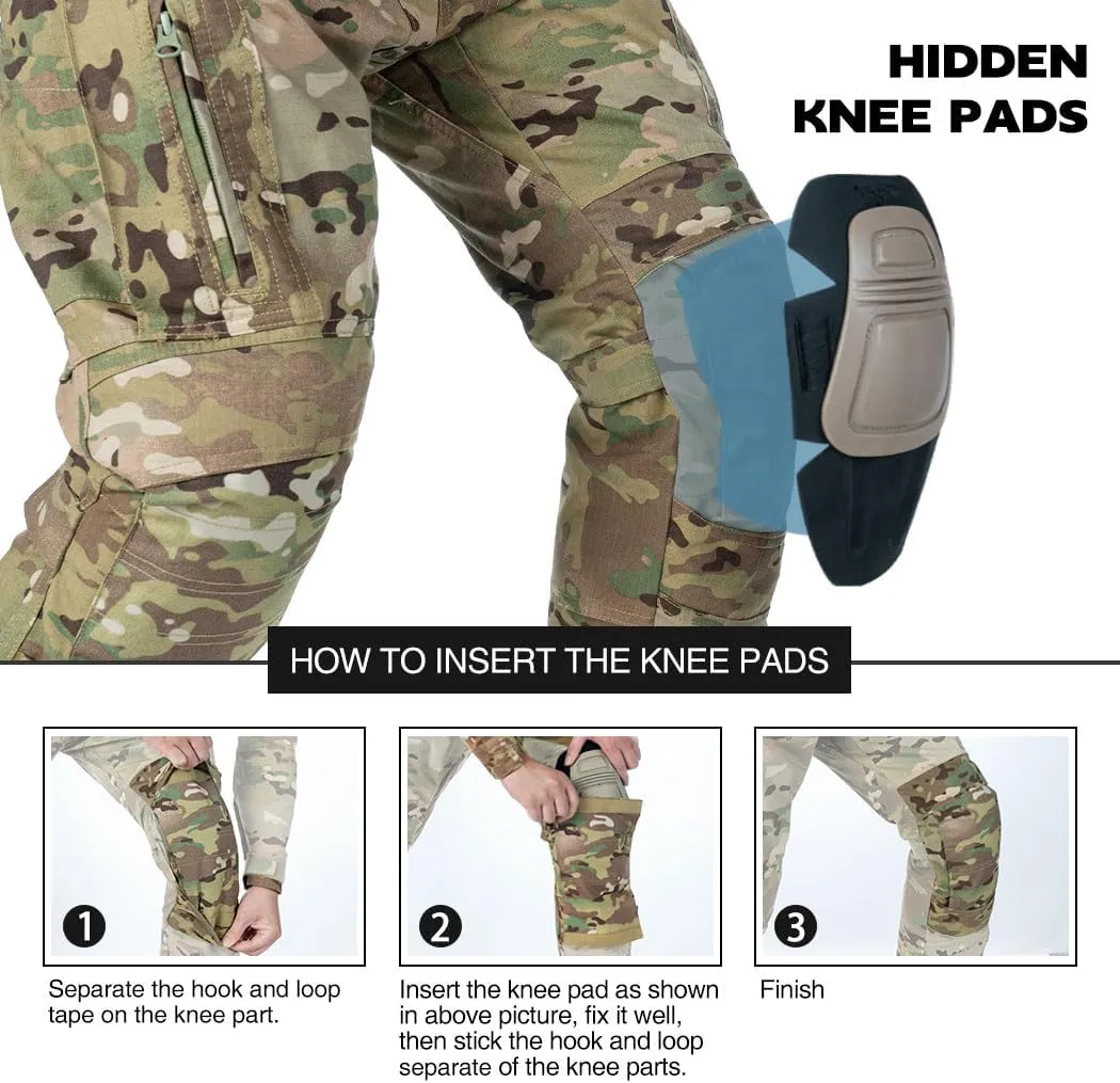 Men’s Combat Pants Tactical Camo Pants with Hidden Knee Pads for Paintball Airsoft Multi-Pockets Trouser