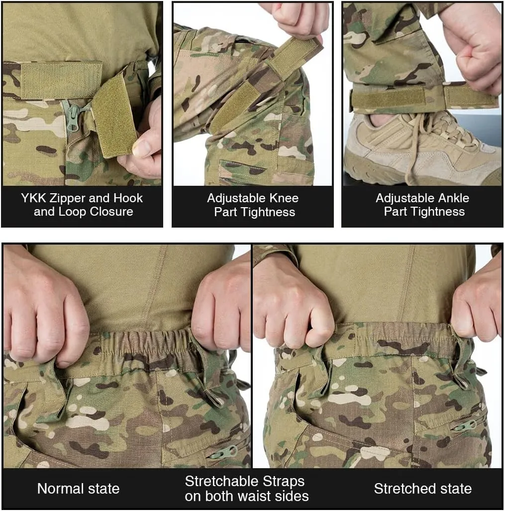 Men’s Combat Pants Tactical Camo Pants with Hidden Knee Pads for Paintball Airsoft Multi-Pockets Trouser